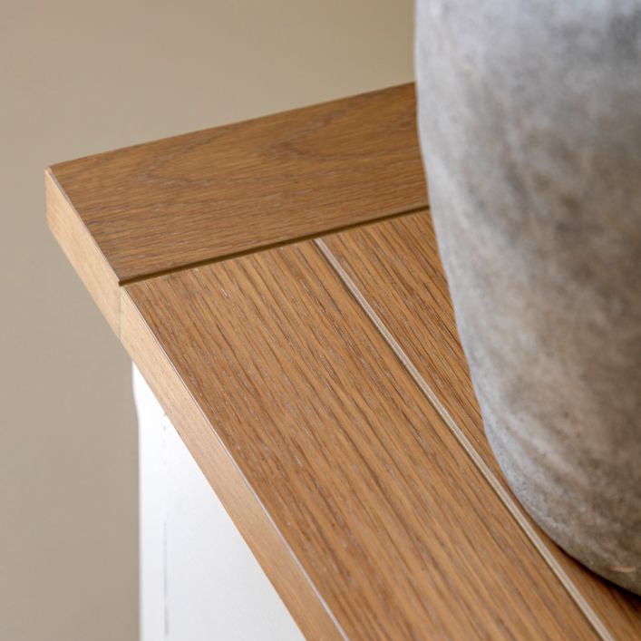 Gallery Direct Eton 3 Drawer Chest in White with an oak effect natural wooden top 