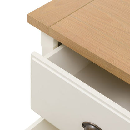 Gallery Direct Eton 3 Drawer Chest in White painted wood with metal handles and a natural oak wood effect top