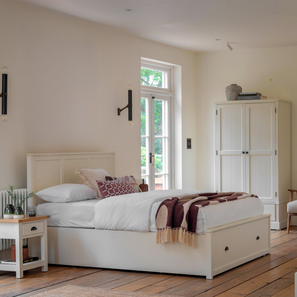 Gallery Direct Eton Double Storage Bed White styled in a bedroom