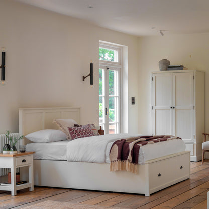 Gallery Direct Eton Double Storage Bed White styled in a bedroom
