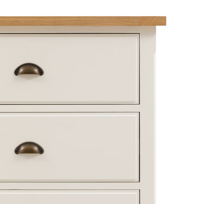 Gallery Direct Eton White 6 Drawer Chest with metal drawer handles and a natural oak effect top