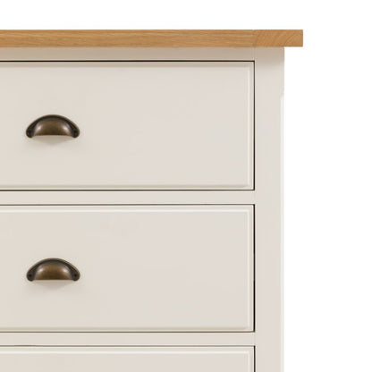 Gallery Direct Eton White 6 Drawer Chest with metal drawer handles and a natural oak effect top