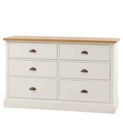 Gallery Direct Eton 6 Drawer Chest in White painted wood with metal handles and a natural wood effect top