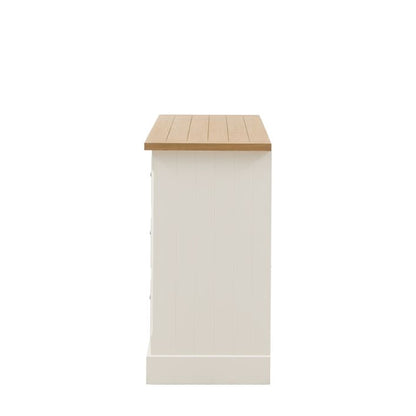 Gallery Direct Eton 6 Drawer Chest in White painted wood with grooved sides, the top is constructed from a mix of oak, pine and wood veneers with grooved and planked detail