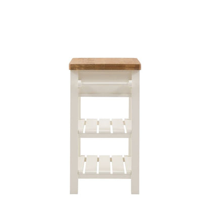 Gallery Direct Eton Butchers Block in White with a natural oak worktop, 2 side hanging rails and 2 lower shelves