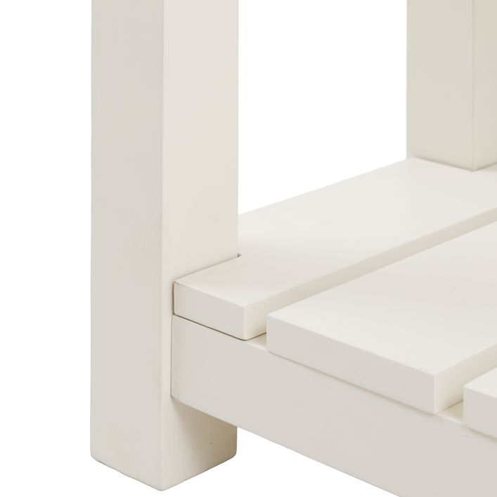 Gallery Direct Eton Console Table features a White painted wood frame with 2 drawers and a lower planked shelf