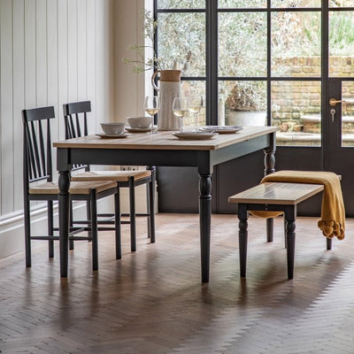 Gallery Direct Eton Dining Table in Meteor can be extended to seat 8-10 people and features and oak wood table top with painted frame and legs