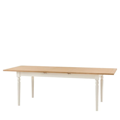 Gallery Direct Eton Extending Dining Table in White painted wood with a grooved and planked natural finish table top 