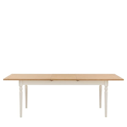 Gallery Direct Eton Extending Dining Table can seat up to 8 and features white painted wood legs and a natural finished table top