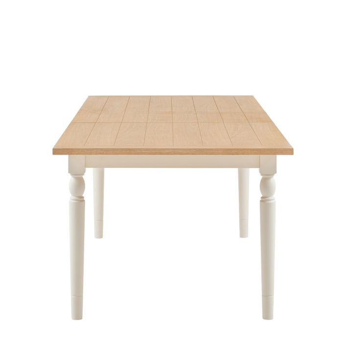 Gallery Direct Eton Extending Rectangular Dining Table in White painted wood with a natural finish grooved and planked table top 