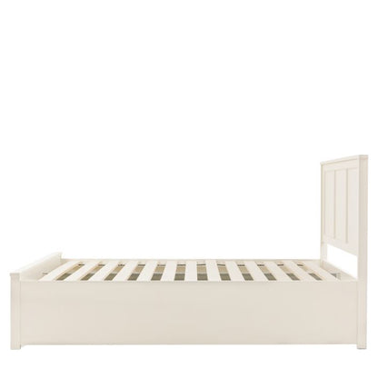Gallery Direct Eton King Size Storage Bed in a White painted wood frame with a panelled headboard, wood slats and a footboard end storage drawer