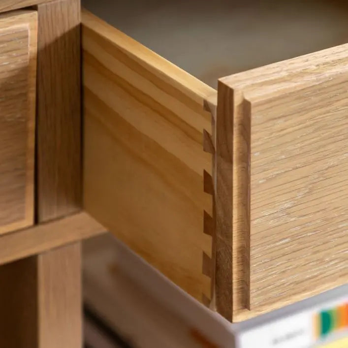 Gallery Direct Eton Kitchen Island in Natural features 3 drawers with metal pull handles 
