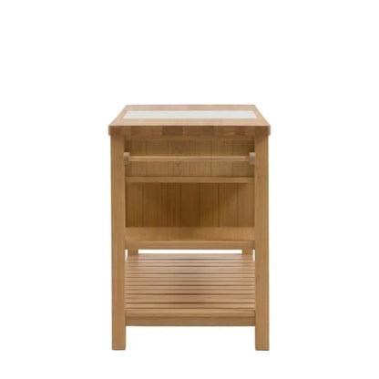Gallery Direct Eton Kitchen Island in Natural features side hanging rails, and lower shelving space