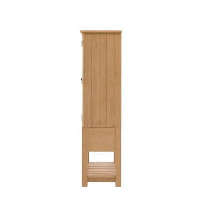 Gallery Direct Eton Larder Cupboard in Natural with grooved panels to the doors and sides, and a lower planked wood shelf