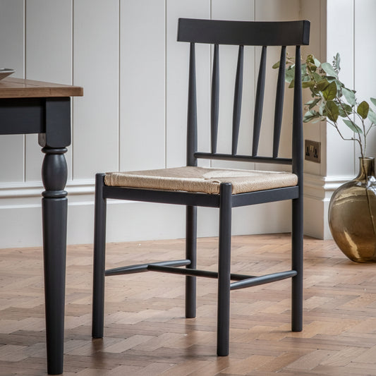 Gallery Direct Eton Pair of Dining Chairs in Meteor painted wood frame, with a natural woven rope seat 