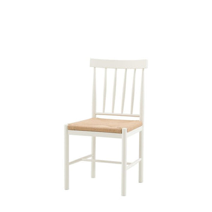Gallery Direct Eton Pair of Dining Chairs in White painted wood with a spindle backrest and a natural woven rope seat