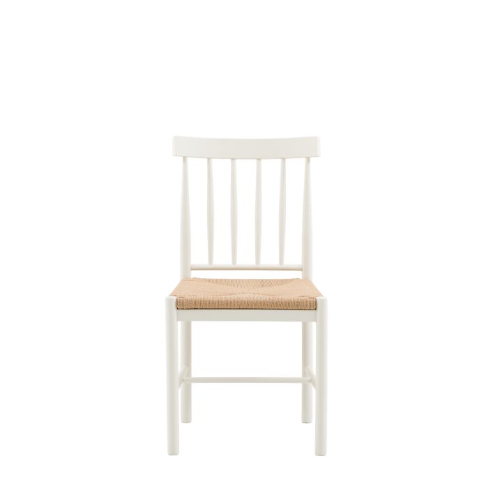 Gallery Direct Eton Pair of Dining Chairs in White painted wood with a woven rope seat and spindle backrest