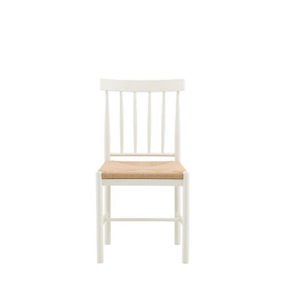 Gallery Direct Eton Pair of Dining Chairs in White painted wood with a woven rope seat and spindle backrest
