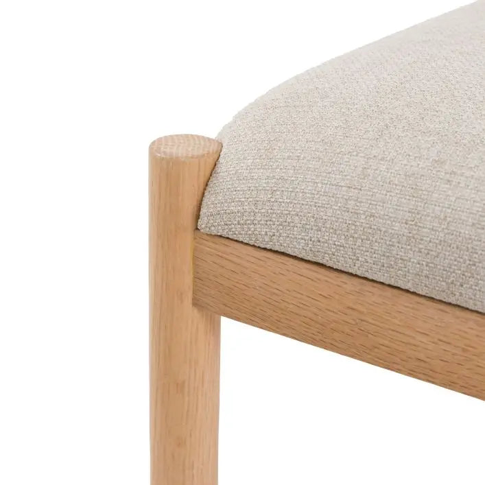 Gallery Direct Eton Pair of Upholstered Bar Stools in Natural Oak wood with a neutral linen fabric seat cushion