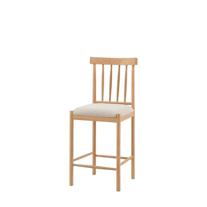 Gallery Direct Eton Pair of Upholstered Bar Stools in Natural oak wood finish, with a high spindle backrest and a lower foot bar  