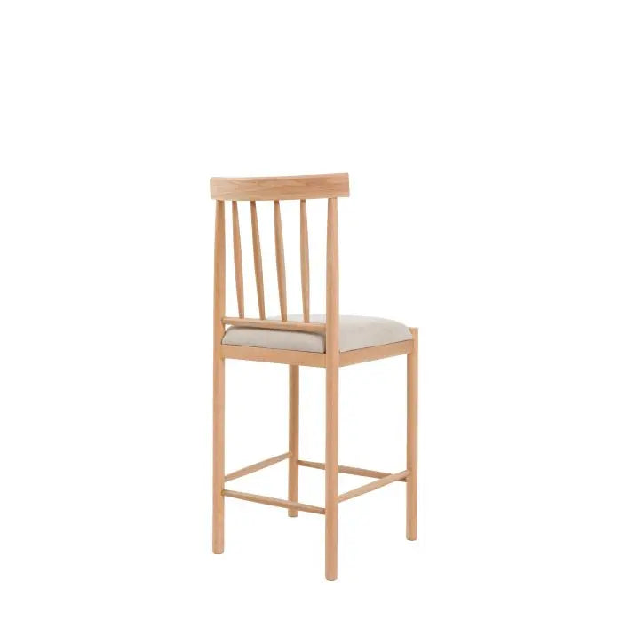Gallery Direct Eton Pair of Upholstered Bar Stools in Natural Oak with spindle backrest and foot bar