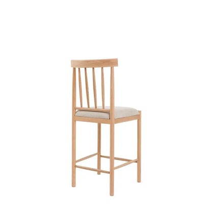 Gallery Direct Eton Pair of Upholstered Bar Stools in Natural Oak with spindle backrest and foot bar