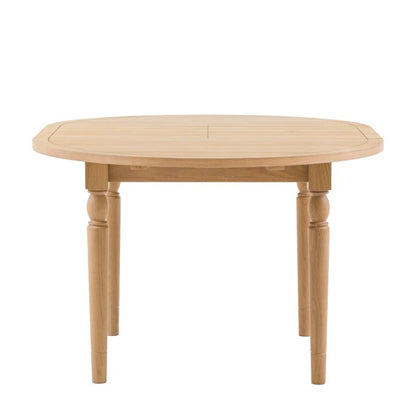 Gallery Direct Eton Round Extending Dining Table in Natural oak wood and veneers with a grooved table top and removable centre leaf extension system