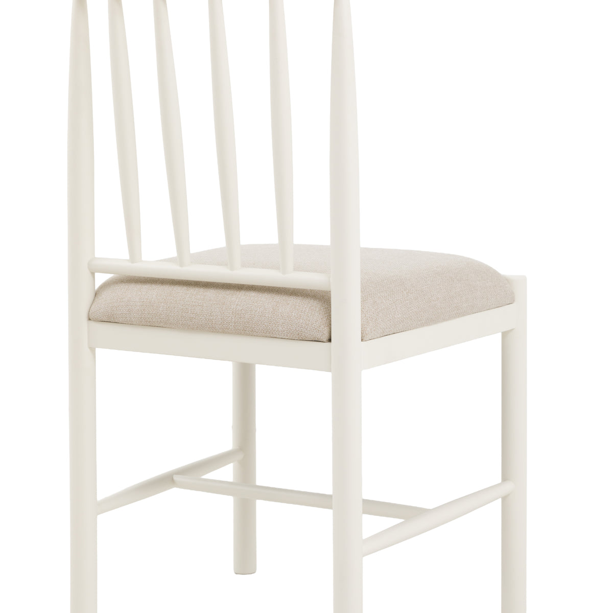 Detail of the Eton white dining chair upholstered seat and back
