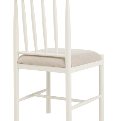 Detail of the Eton white dining chair upholstered seat and back