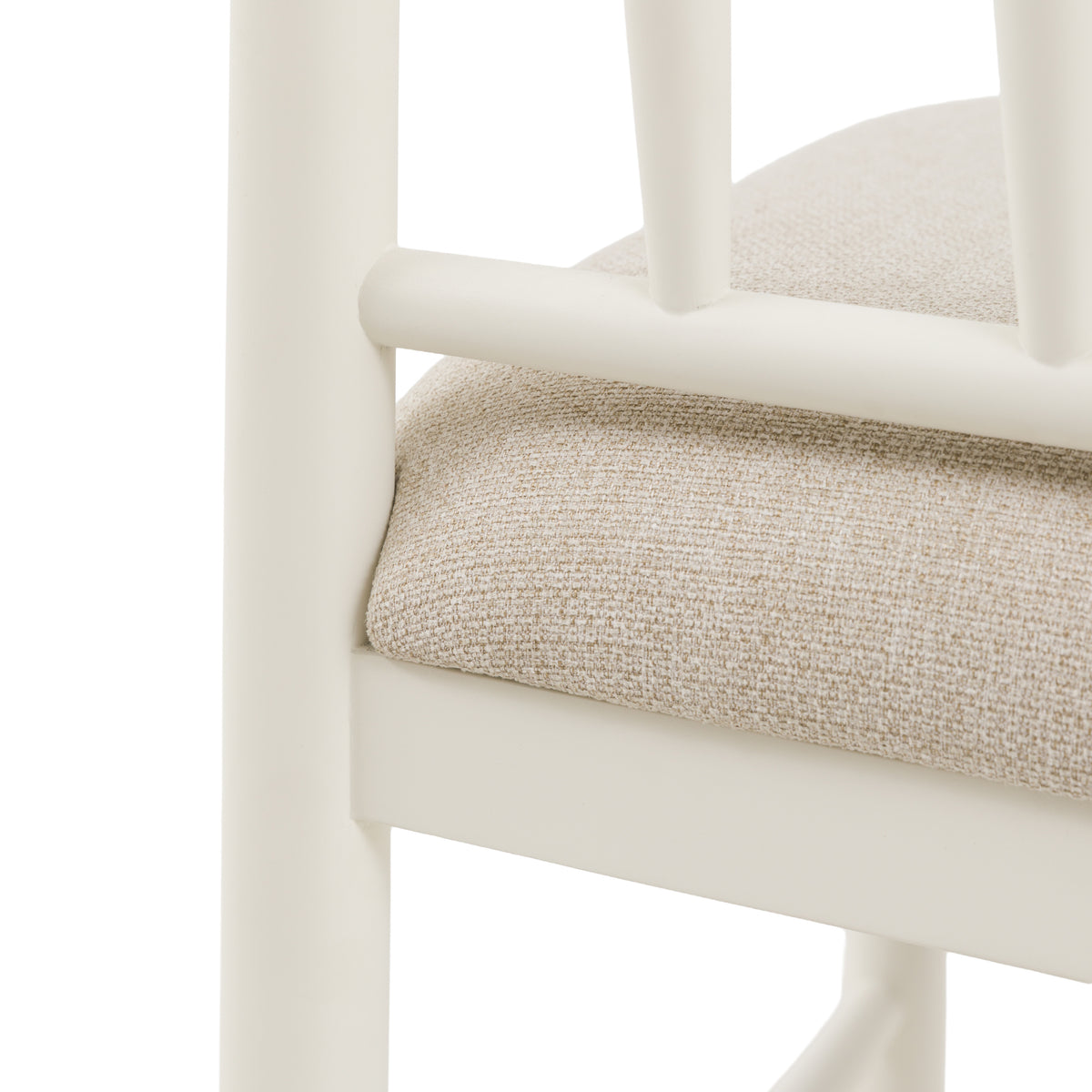 Close-up of the Eton white dining chair fabric seat