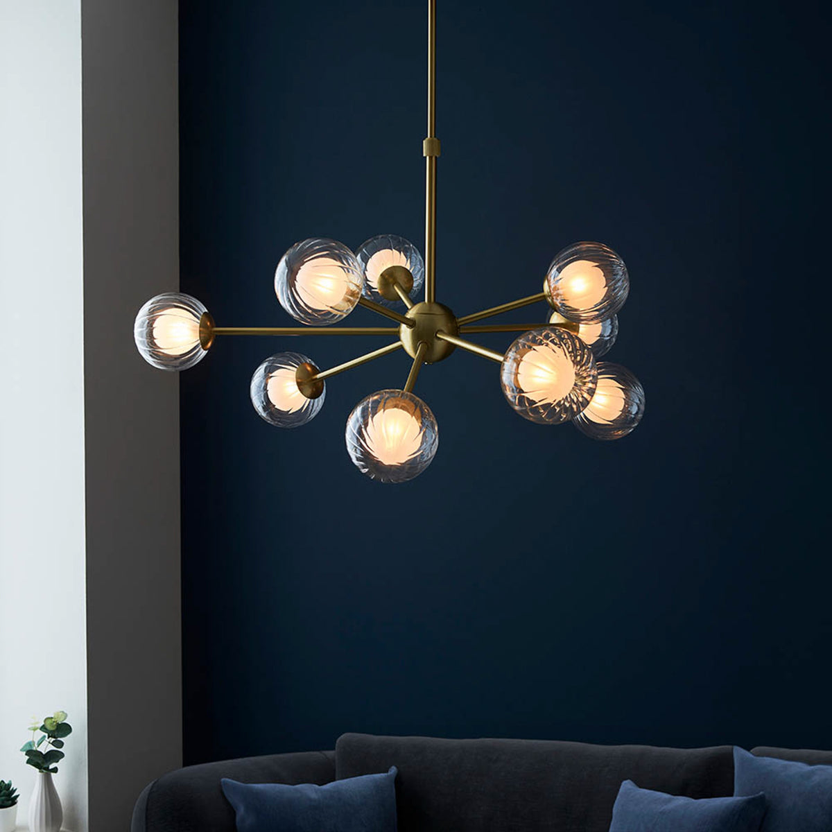 Gallery Direct Ewelme 9 Pendant Light Satin Brass, styled in a room setting