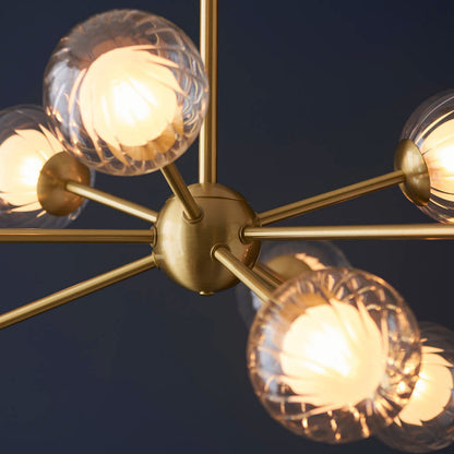 Gallery Direct Ewelme 9 Pendant Light Satin Brass, close-up of the finish and design