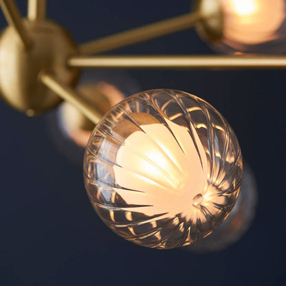 Gallery Direct Ewelme 9 Pendant Light Satin Brass, close-up of the finish and design
