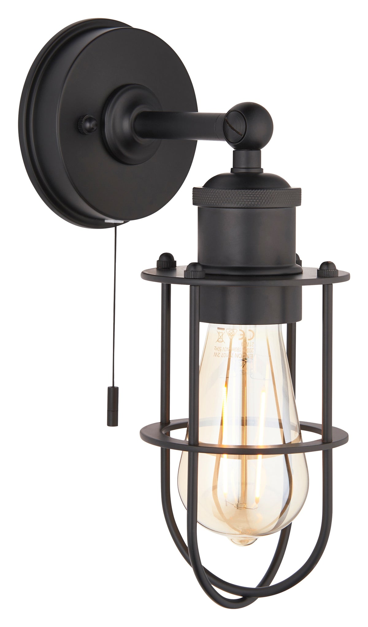 Gallery Direct Exeter Bathroom Wall Light Black, complete product view on a white background