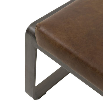 Gallery Direct Fabien Footstool in Brown Leather upholstery with curved dark coloured legs