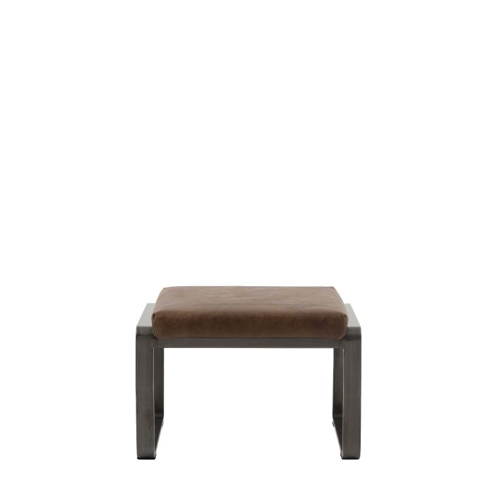 Gallery Direct Fabien Footstool in Brown Leather with a dark metal base