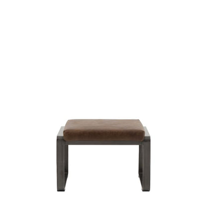 Gallery Direct Fabien Footstool in Brown Leather with a dark metal base