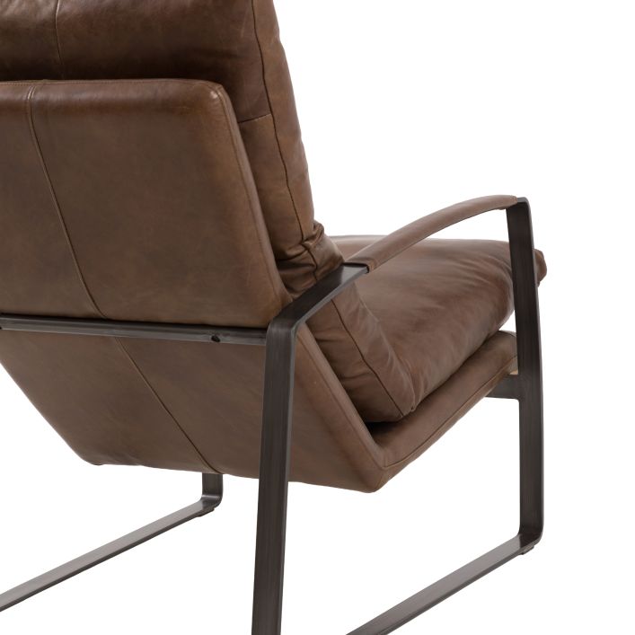 Gallery Direct Fabien Lounger Chair in Brown Leather upholstery with a sleek metal frame