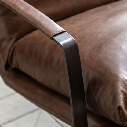 Gallery Direct Fabien Lounger Chair in Brown Leather upholstery with a dark metal frame