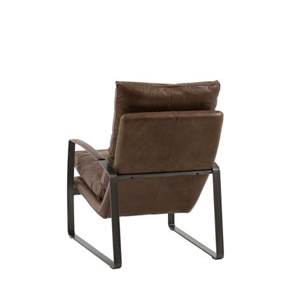 Gallery Direct Fabien Lounger Chair in a sumptuous Brown Leather with a sleek metal frame