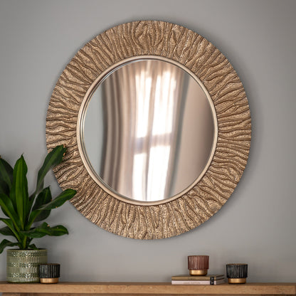 Gallery Direct Falia Round Mirror Gold displayed in a styled interior