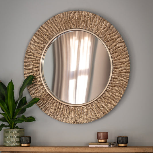 Gallery Direct Falia Round Mirror Gold displayed in a styled interior
