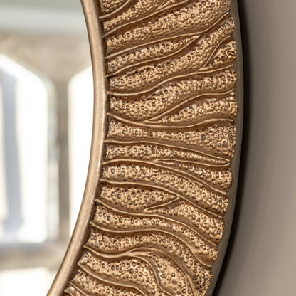 Gallery Direct Falia Round Mirror Gold, close-up of the mirror and frame details