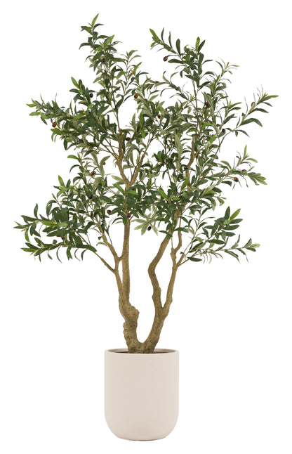 Gallery Direct Faux Olive Tree in White Pot Green, complete product view on a white background