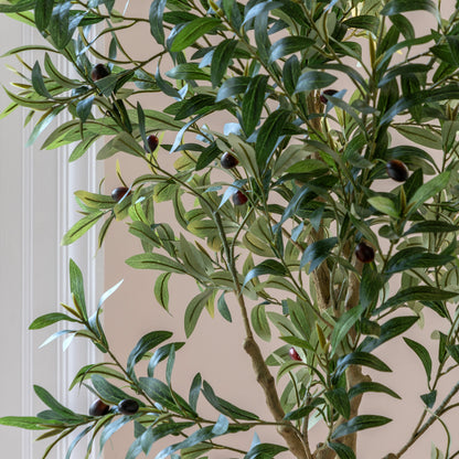Gallery Direct Faux Olive Tree in White Pot Green, close-up showing its finish and detail
