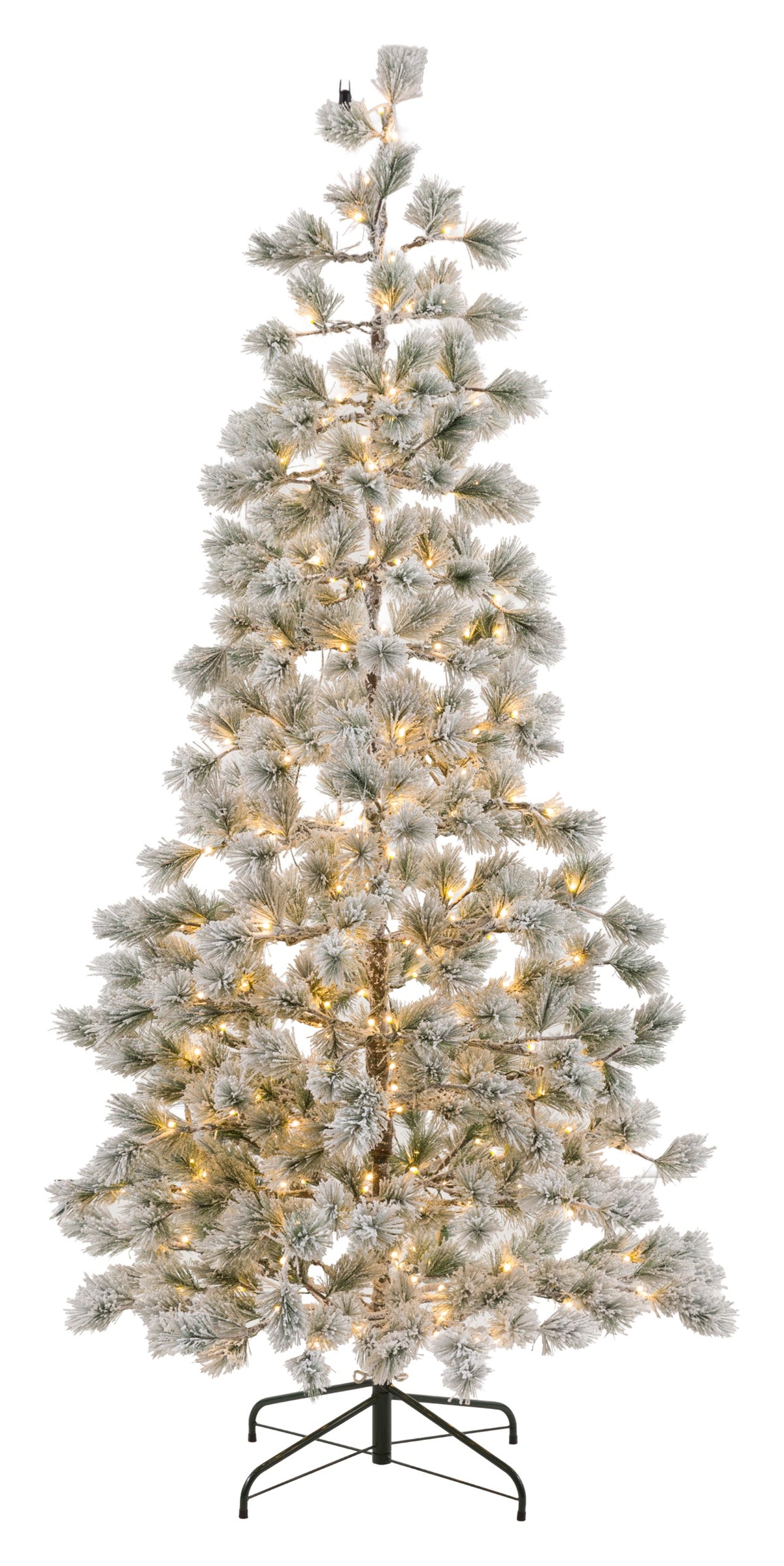 Gallery Direct Flocked Pine LED M Christmas Tree Green and White Large, complete product view on a white background