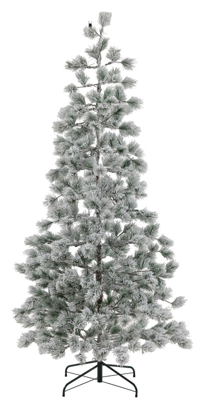 Gallery Direct Flocked Pine LED M Christmas Tree Green and White Large, complete product view on a white background