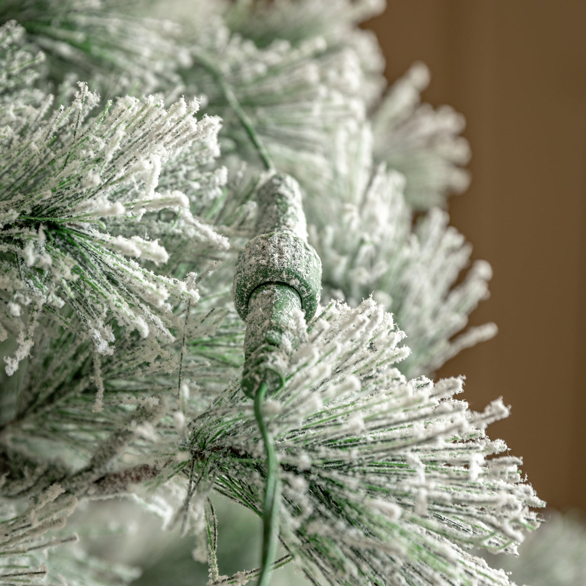 Gallery Direct Flocked Pine LED M Christmas Tree Green and White Large, close-up showing its finish and detail