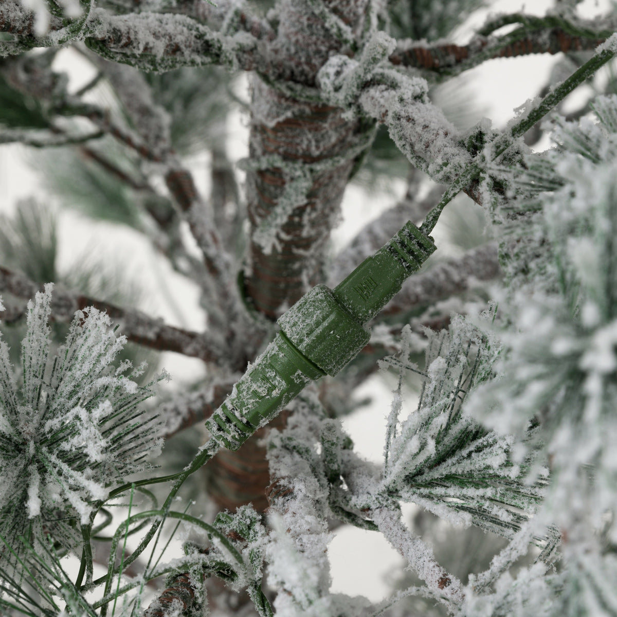 Gallery Direct Flocked Pine LED M Christmas Tree Green and White Large, close-up showing its finish and detail