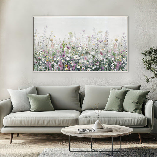 Gallery Direct Floral Cascade Framed Canvas displayed in a styled interior